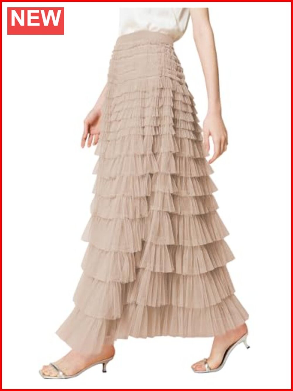 Tulle Maxi Skirt High Waist A-Line Flowy Party Guest Wedding Skirt